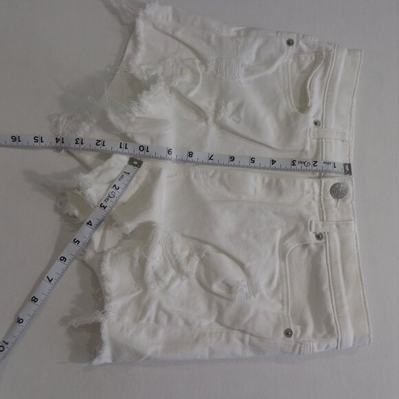 Express White Jean Distressed Ripped High-waisted Raw Hem Shorts Women's Size 6 - Picture 6 of 6
